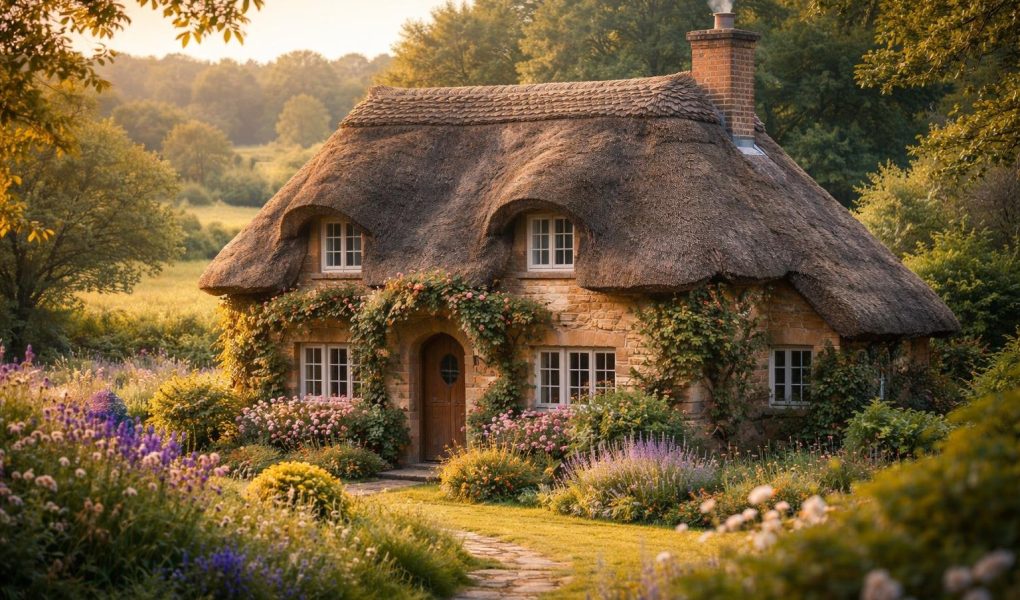 cottage-toit-chaume-nature-verdoyante