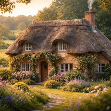 cottage-toit-chaume-nature-verdoyante
