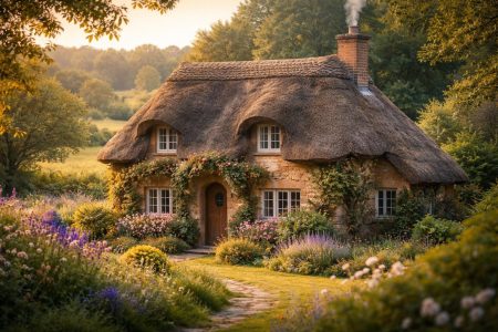 cottage-toit-chaume-nature-verdoyante