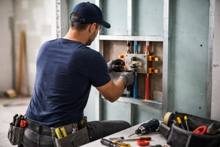 plombier-installe-mitigeur-cloison-tuyaux