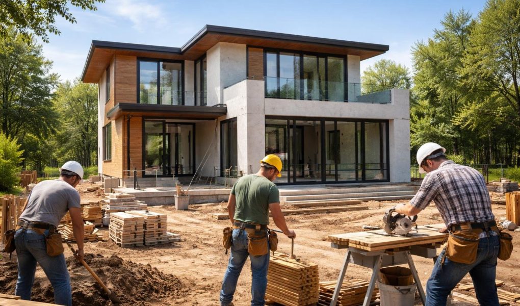 chantier-maison-moderne-ouvriers-arbres