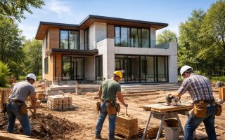 chantier-maison-moderne-ouvriers-arbres