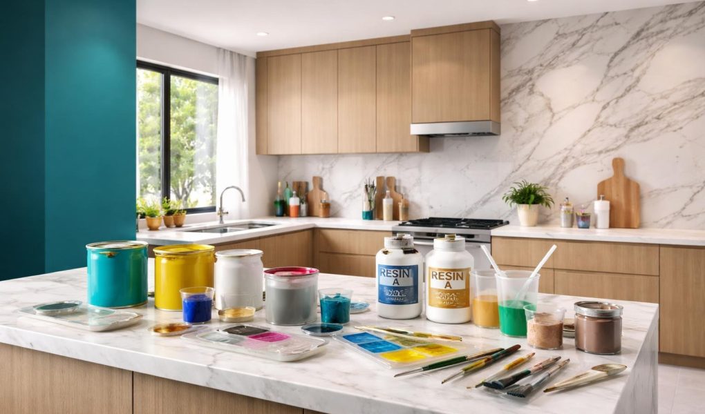 cuisine-moderne-ilot-peinture-resine